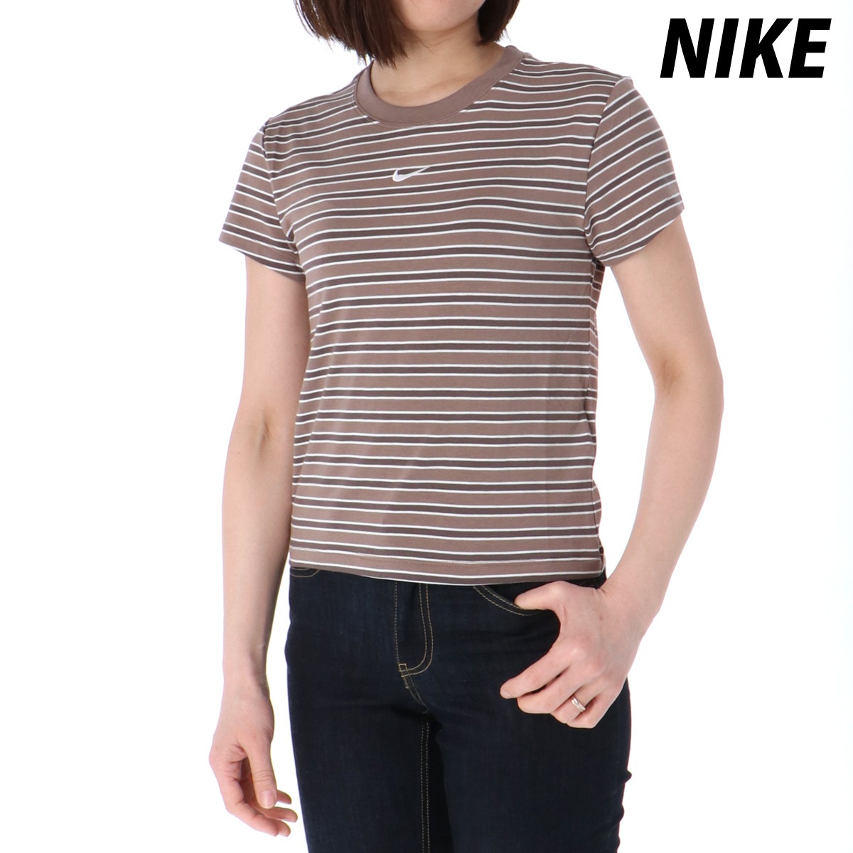 ナイキ Tシャツ レディース ブランド 半袖 ボーダー ストライプ チル ニット BRN NIKE HF9525 新作