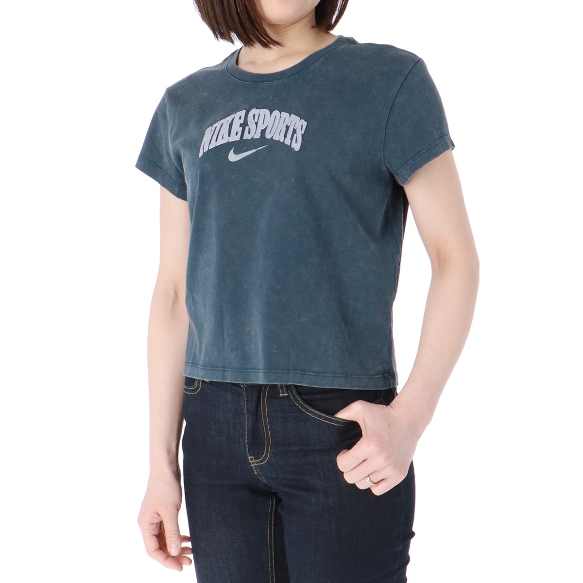 ナイキ Tシャツ レディース ブランド 半袖 コットン100% 綿100% スウッシュ スポーツ NV NIKE IB7334 半額 5/o