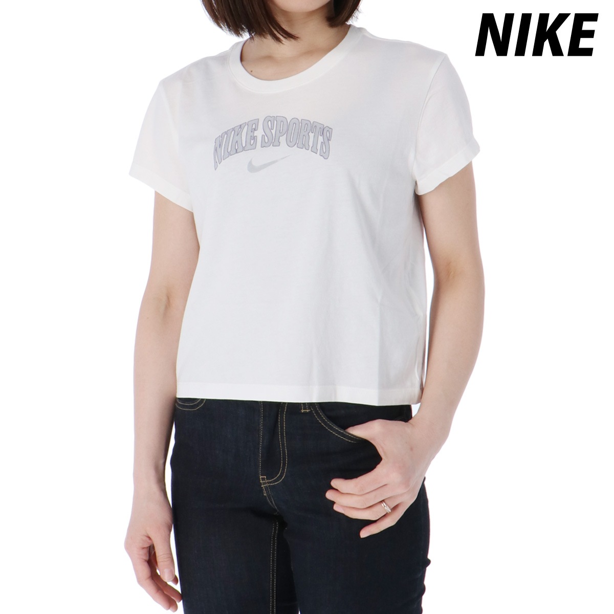 ナイキ Tシャツ レディース ブランド 半袖 コットン100% 綿100% スウッシュ スポーツ WHT NIKE IB7334 半額 5/o