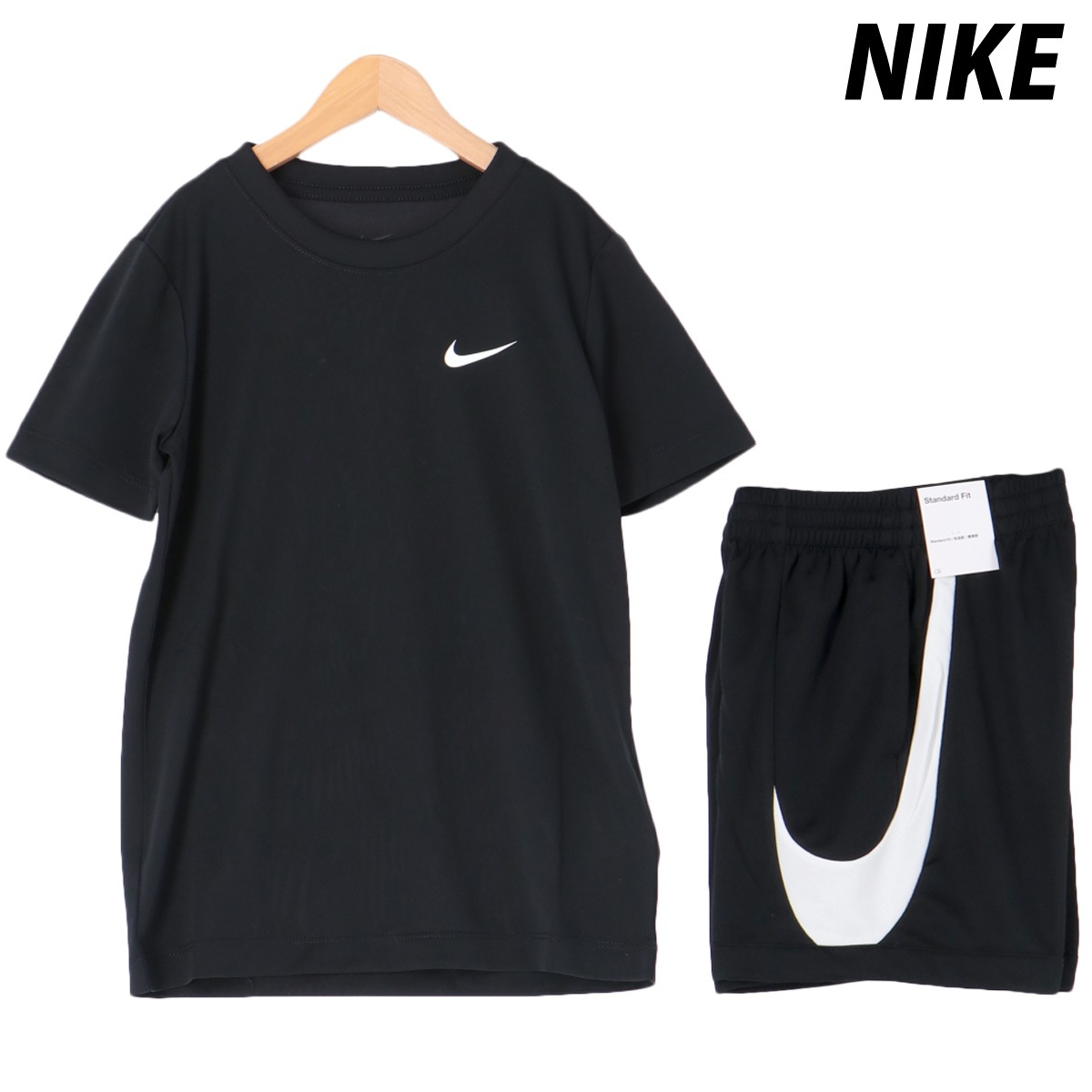 ナイキ Tシャツ ハーフパンツ 上下 セットアップ ジュニア 吸汗 速乾 ドライ ビッグロゴ スウッシュ BLK NIKE FZ5198 新作 優良配送