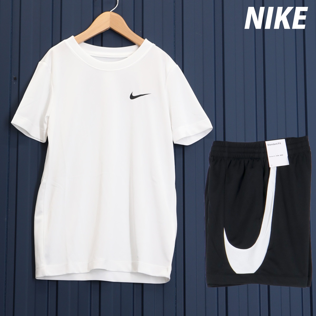 ナイキ Tシャツ ハーフパンツ 上下 セットアップ ジュニア 吸汗 速乾 ドライ ビッグロゴ スウッシュ WHT NIKE FZ5198 新作 優良配送