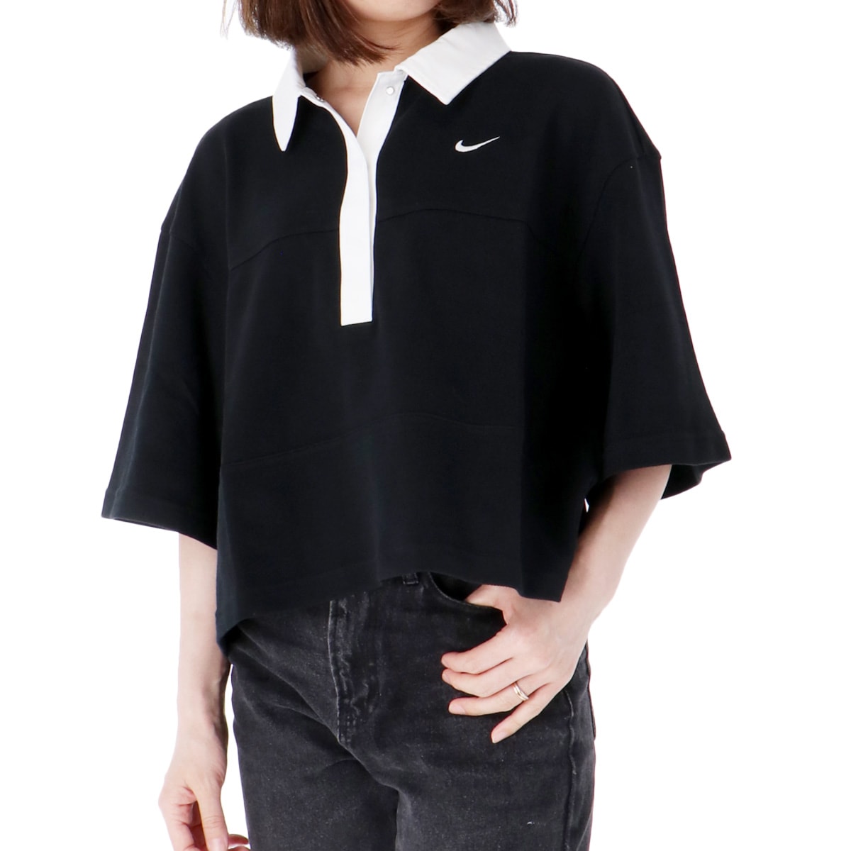 ナイキ ストリート ポロシャツ レディース NIKE 半袖 ゆったり クロップド丈 IB2154 010 優良配送 BLK 新作