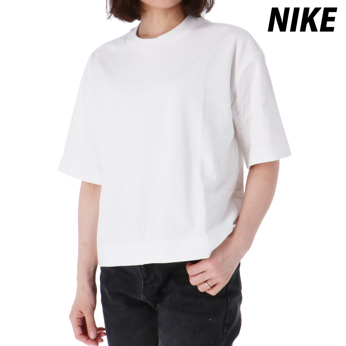 ナイキ 半袖 Tシャツ レディース NIKE クロップド丈 ゆったり コットン100% 綿100% HV4956 100 WHT 新作