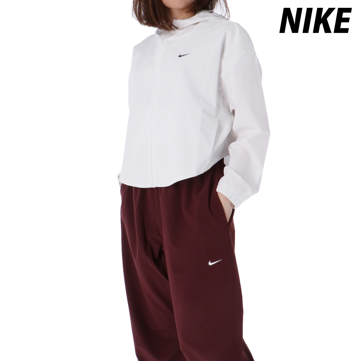 ナイキ ウインドブレーカー 上下 セットアップ レディース フード付き フーディ 薄手 軽量 クロップド丈 はっ水 撥水 ナイキワン WHT NIKE IH8601 新作 優良配送