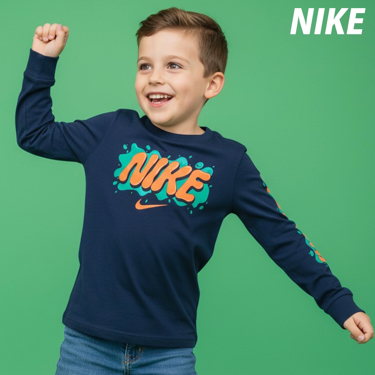 長袖Tシャツ キッズ ナイキ スポーツ ブランド Tシャツ ロンT ロンティー ロングTシャツ ジュニア 長袖 NIKE ロンティ 86N331 優良配送 NVY 新作