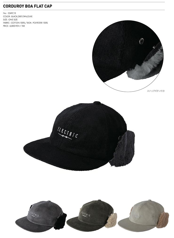 �����ǥ�����ܥ�����å�  ELECTRIC ���쥯�ȥ�å� CORDUROY BOA FLAT CAP E24FC13 BLK ��������Ź������