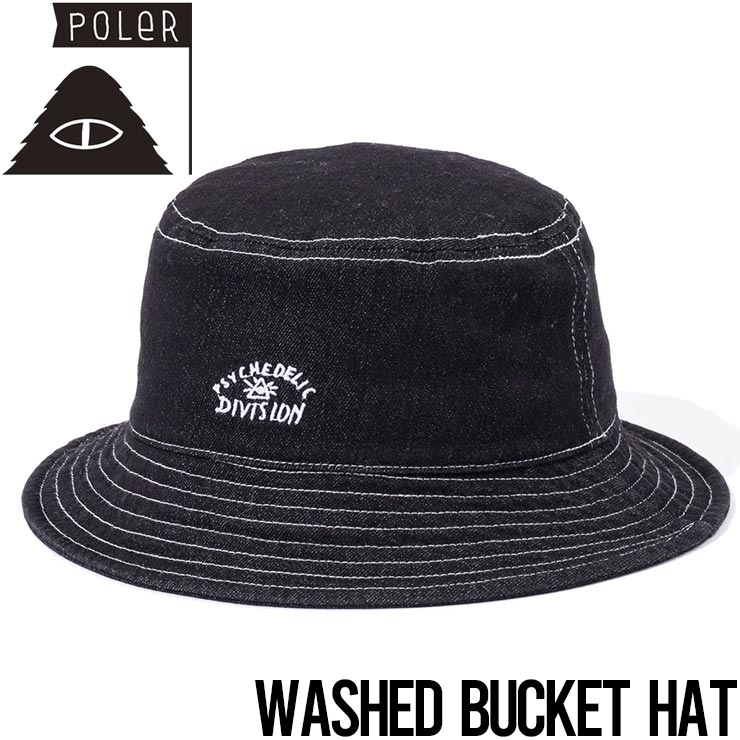 ������̵���ۥХ��åȥϥå� ˹�� POLeR �ݡ��顼 WASHED BUCKET HAT 241MCV0254 BLACK DENIM ��������Ź������