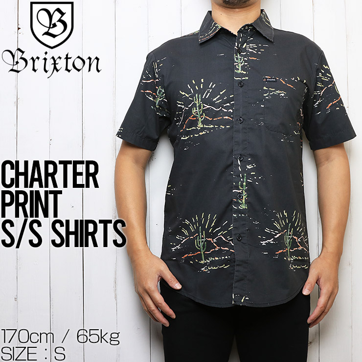 [åݥб] BRIXTON ֥ꥯȥ CHARTER PRINT S/S WOVEN SHIRTS Ⱦµ 01134 WABLK