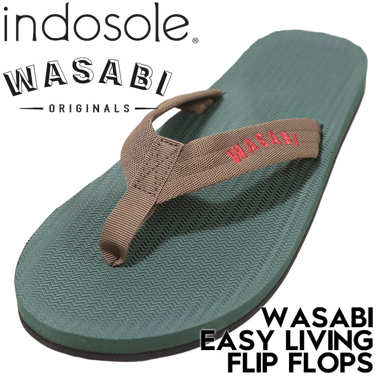 indosole ����ɥ����� WASABI Originals �掠�� ����� ������� ��� �ӡ���������� �ȥ󥰥������ �ꥵ�����륿���䥽���� WASABI EASY LIVING FLIP FLOPS Leaf ��������Ź������