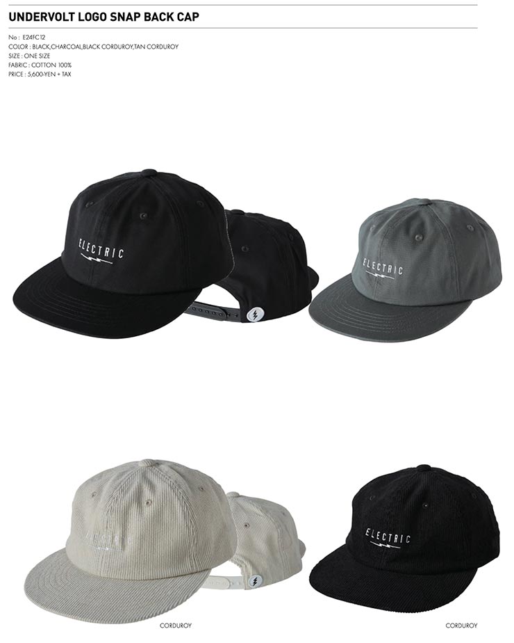 ̵ۥʥåץХåå  ELECTRIC 쥯ȥå UNDERVOLT LOGO SNAP BACK CAP E24FC12 CHA Ź