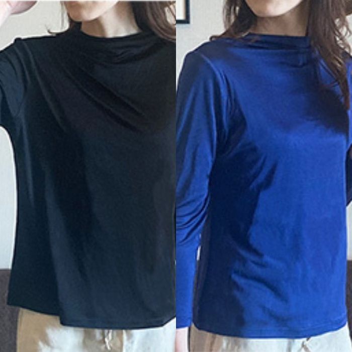 エレガントTシャツ シルク 100％ オフネック 2枚組 レディース  スポーツ 登山 紫外線カット UVカット 八分袖 上品 カットソー トップス 黒 紺 茶色 吸湿 保湿 肌に優しい 天然素材 蒸れにくい 冷え対策 絹 お得  ギフト ノンアイロン 美肌 防臭 プレゼント 京都 春夏 涼しい