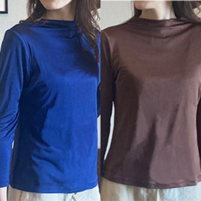 エレガントTシャツ シルク 100％ オフネック 2枚組 レディース  スポーツ 登山 紫外線カット UVカット 八分袖 上品 カットソー トップス 黒 紺 茶色 吸湿 保湿 肌に優しい 天然素材 蒸れにくい 冷え対策 絹 お得  ギフト ノンアイロン 美肌 防臭 プレゼント 京都 春夏 涼しい