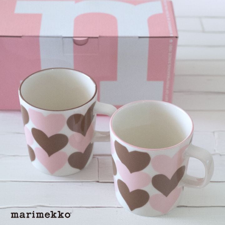 新品未開封 マリメッコ ペア マグカップ ピンク 外箱 ラッピング付き ボックス入り!marimekko マリメッコ SYDAMET シュダメットマグカップ