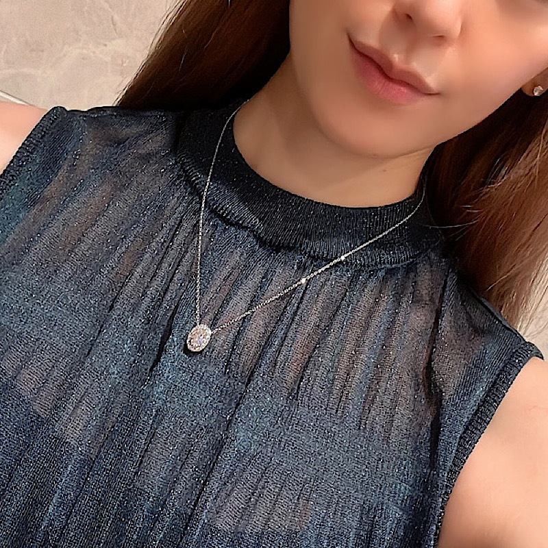 《即納》ラボグロウン×天然ダイヤ　オーバルヘイローネックレス