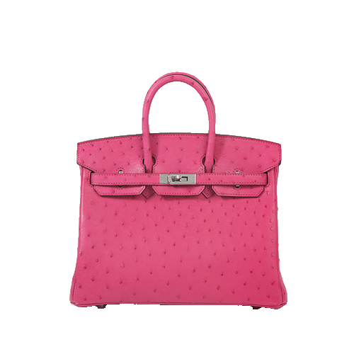 エルメス バーキン25 ローズティリアン オーストリッチ シルバー金具 中古美品