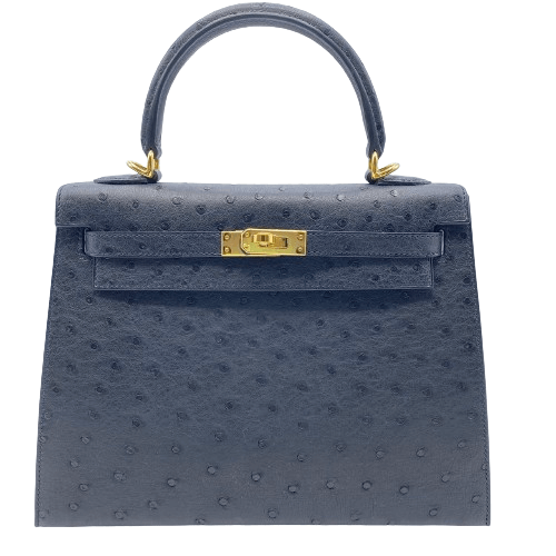 エルメス ケリーⅡ W25 ノワール オーストリッチ ゴールド金具 W刻印