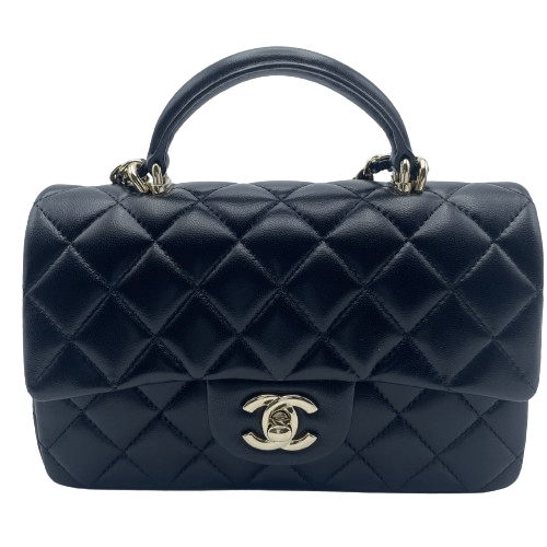 シャネル トップハンドル ラムスキン ブラック ゴールド金具