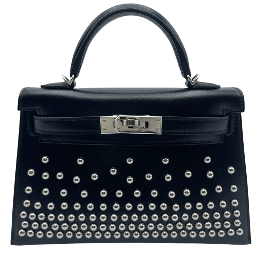 エルメス ミニケリー ノワール ボックスカーフ シルバー金具 W刻印