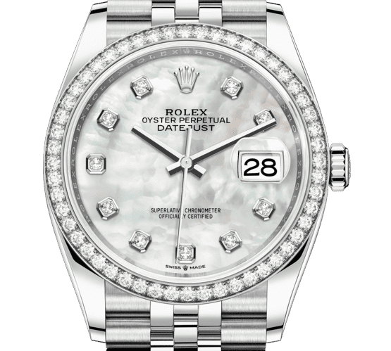 ロレックス デイトジャスト 126284RBR　ホワイトシェル　10Pダイヤ　ベゼルダイヤ