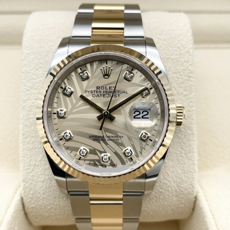 【ディスコンモデル！2024年4月ギャラ！】ロレックス デイトジャスト 126233 シャンパン パームモチーフ 10Pダイヤ オイスターブレス 36mm