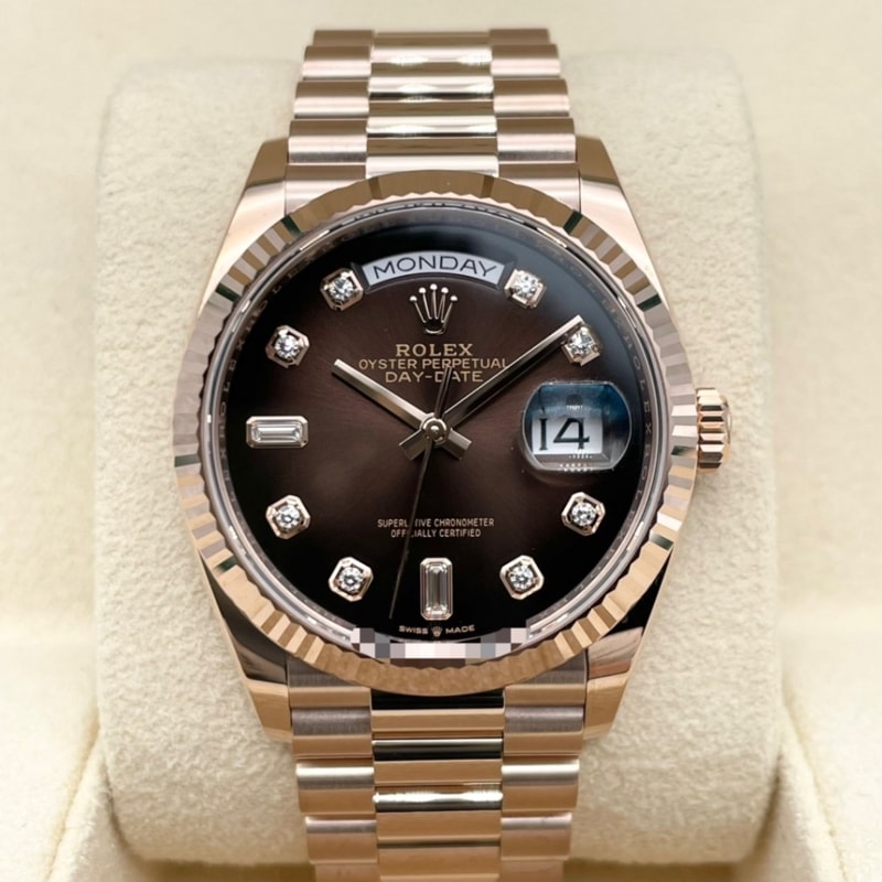 ロレックス デイデイト 128235 ブラウンオンブレ エバーローズゴールド 36mm