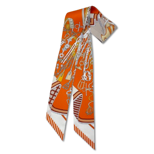 エルメス ツイリー 鞍職人の花束 オランジュ・キュイ/白/ブラウン