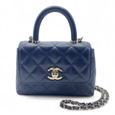 Chanel ココハンドル29 ネイビー キャビアスキン シャネル ココハンドル ミニ 14.5 ネイビー キャビアスキン シルバー