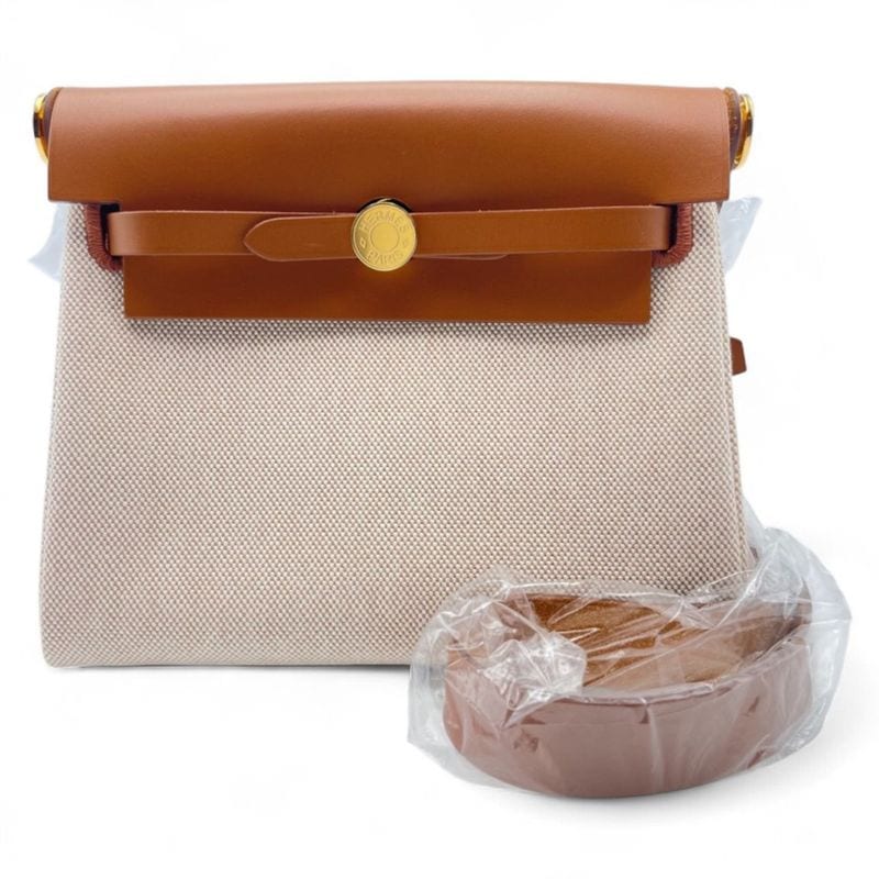 エルメス エールバッグ ジップ ミニ 20 エクリュ/フォーヴ トワルアッシュ/ヴァッシュハンター ゴールド金具 K刻印