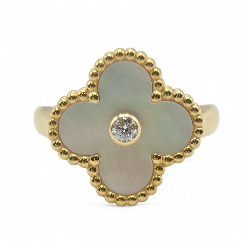 ヴァンクリーフ＆アーペル ヴィンテージ アルハンブラ リング VCARA41149 マザーオブパール ダイヤモンド イエローゴールド 9号 