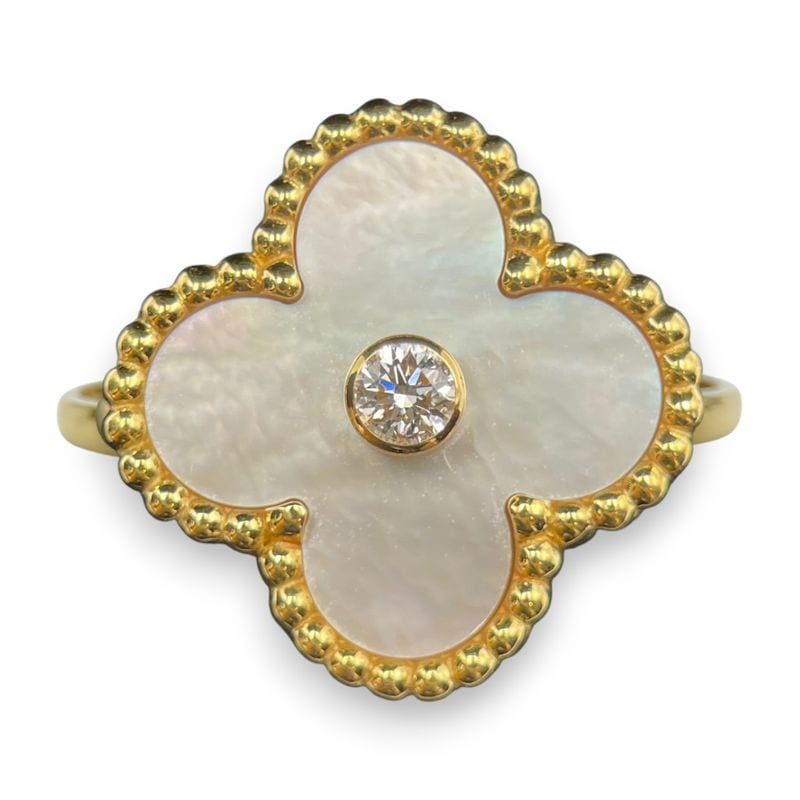 ヴァンクリーフ＆アーペル ヴィンテージ アルハンブラ リング VCARA41152 マザーオブパール ダイヤモンド イエローゴールド 12号 