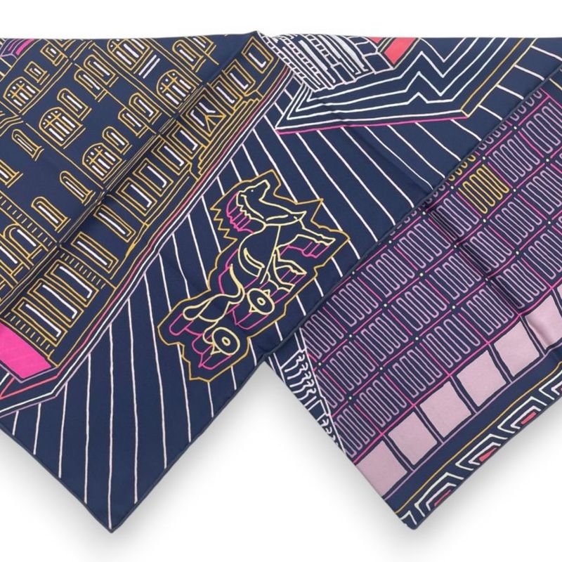 エルメス カレ 70 フォーブル・シティ カバン/ローズ・ヴィズ/ベージュ シルク100%