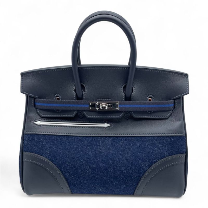 エルメス バーキン25 ゴーチーム キャバン/ブルーニュイ/ノワール フェルト/スイフト シルバー金具 W刻印