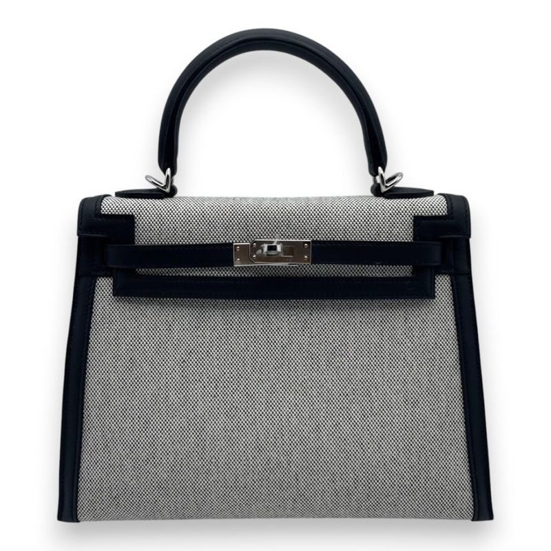 エルメス ケリー 25 ノワール トワルアッシュ/スイフト シルバー金具 W刻印