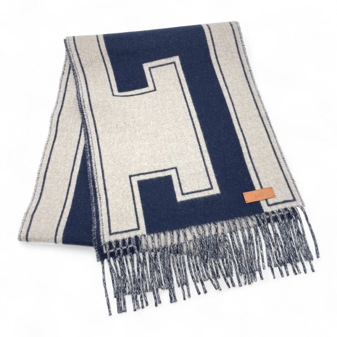 エルメス マフラー クレ・ドゥ・H 30×160 ブルー・マリン / ベージュ