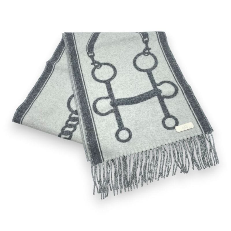 エルメス マフラー モール 30×160 イヴォワール / フランネルグレー カシミヤ100%