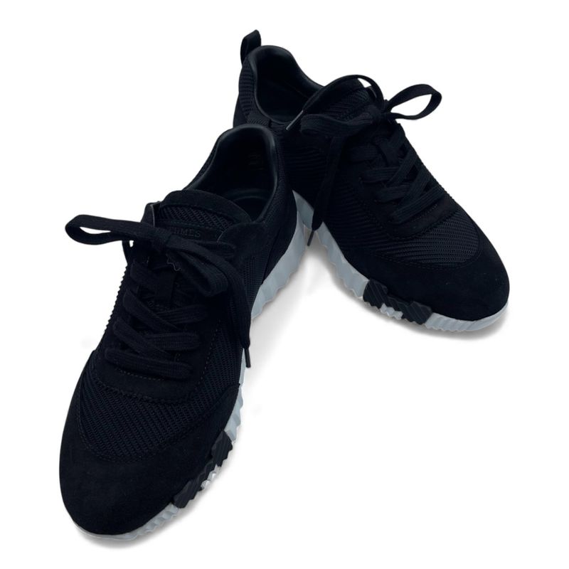 エルメス スニーカー バウンジング 38 黒 テクスチャードメッシュ/シェーヴル・ヴェロア 24.5cm