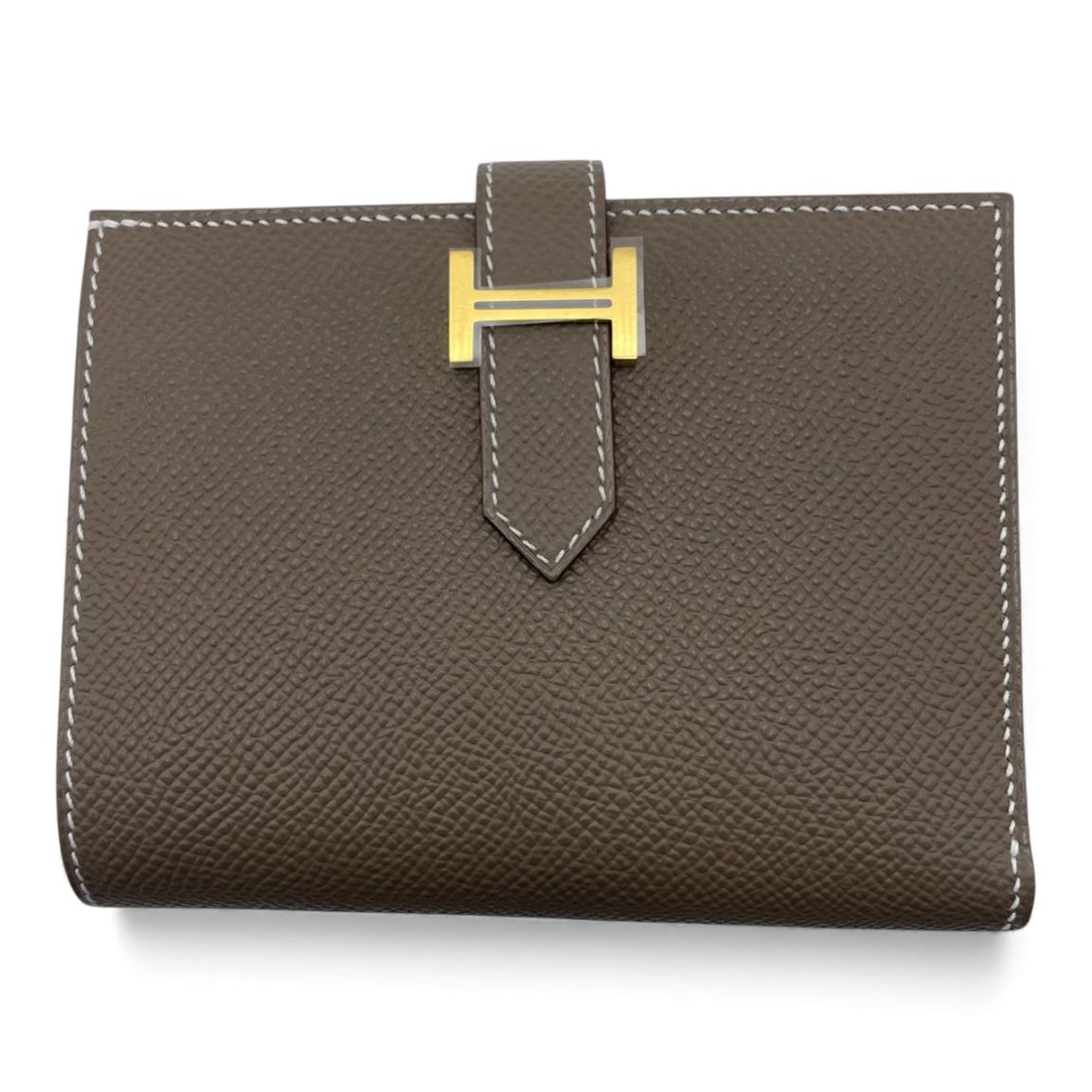 エルメス べアンコンパクト エトゥープ エプソン ゴールド金具 K刻印