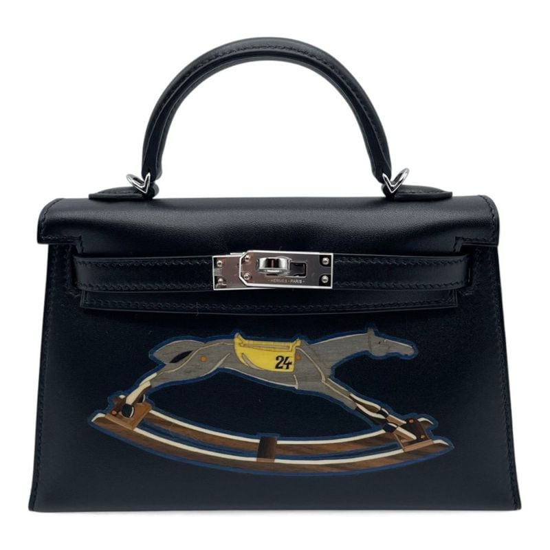 エルメス ケリー20(ミニケリー) ブラック ボックスカーフ シルバー金具