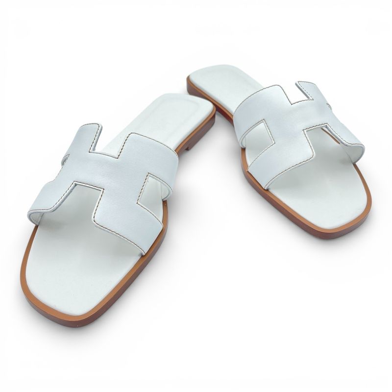 エルメス オラン サンダル 37 ブラン ボックスカーフ 23cm