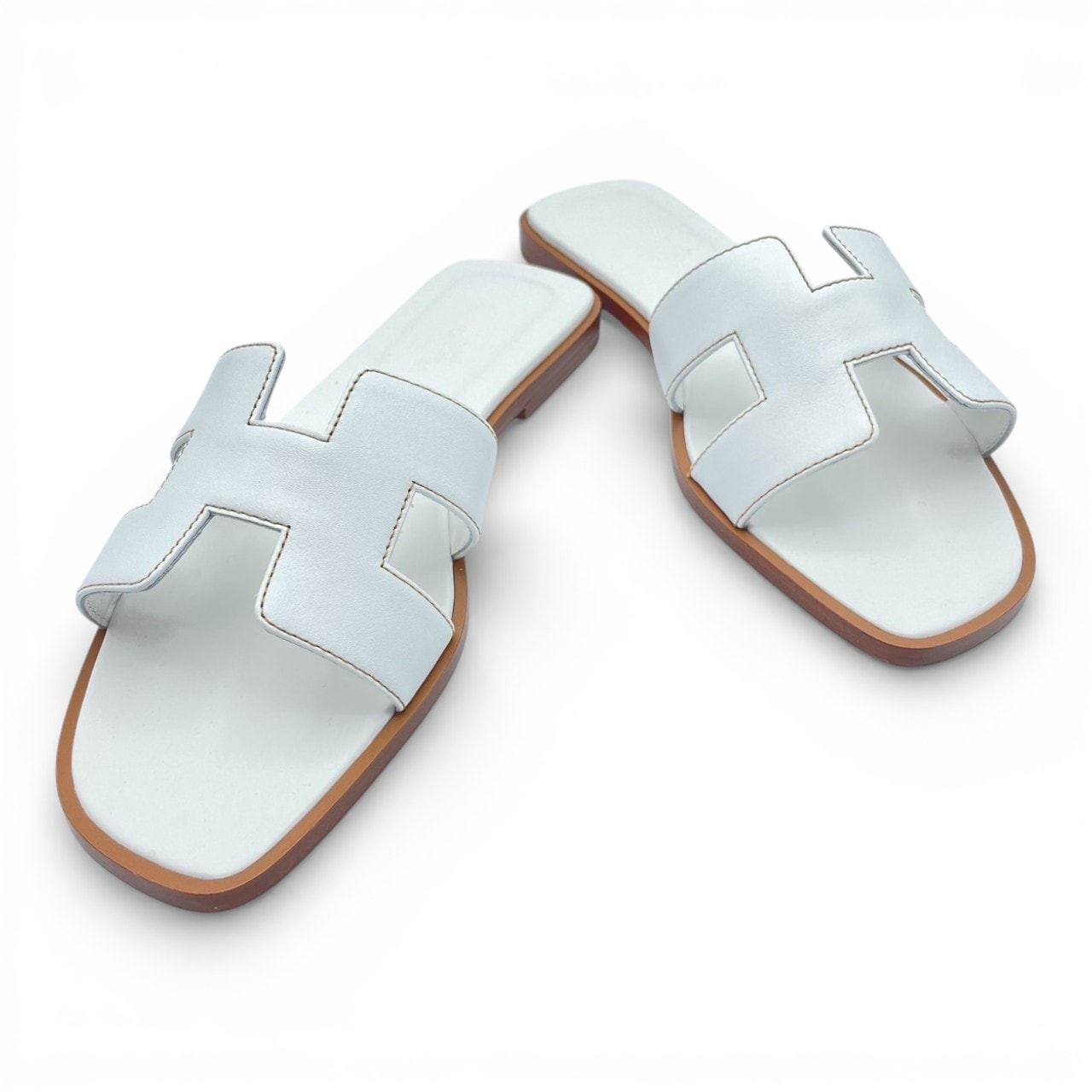 エルメス オラン サンダル 37 ブラン ボックスカーフ 23cm - ブランド