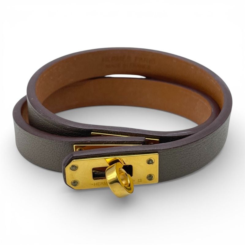 エルメス レザーブレスレット ミニ・ケリー ドゥブルトゥール T2 エトゥープ スイフト ゴールド金具 Z刻印