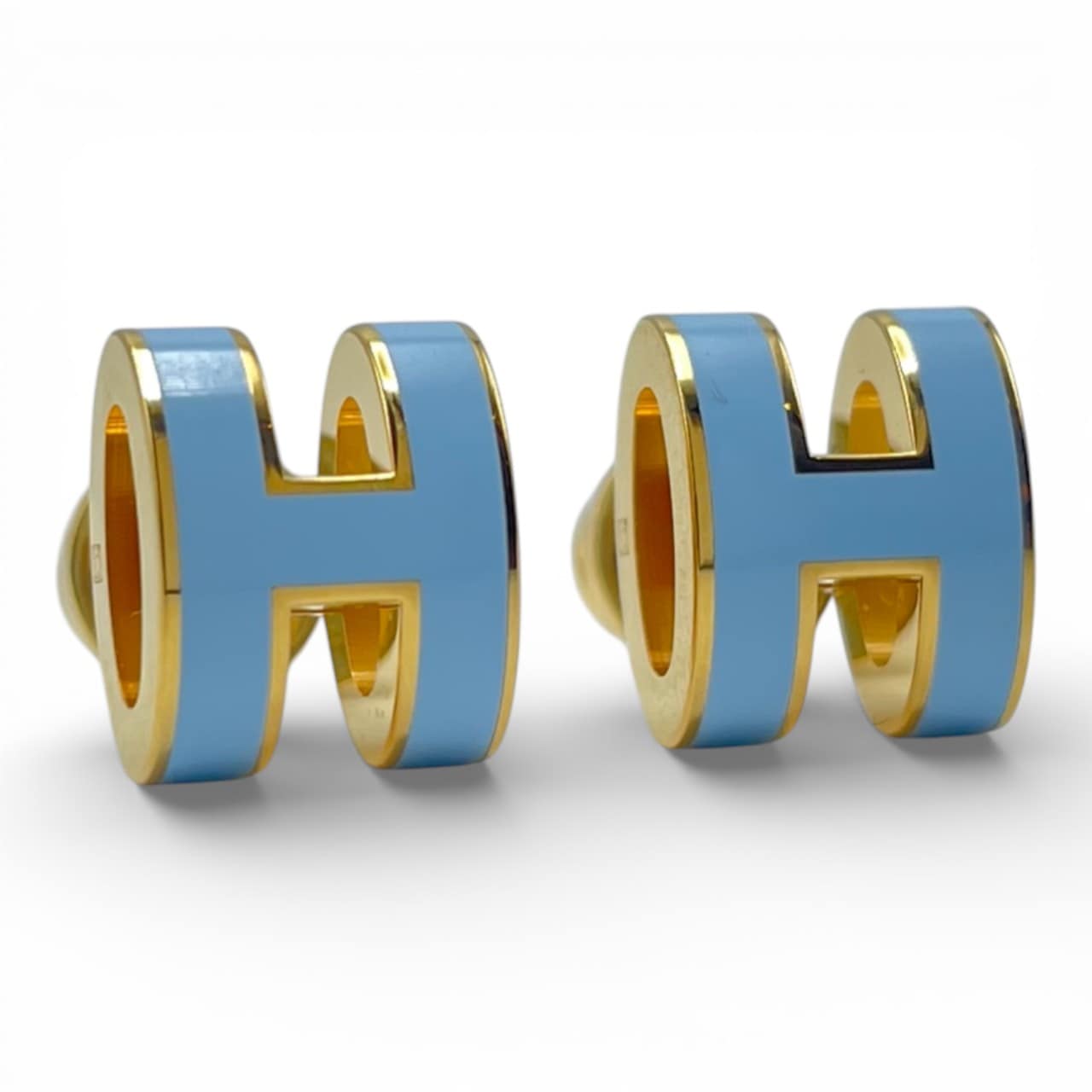 エルメス ポップアッシュ H ミニ ピアス ブルーオラージュ ゴールド