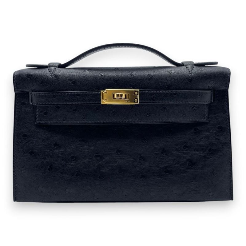 エルメス ポシェットケリー 22 ノワール  オーストリッチ ゴールド金具 K刻印