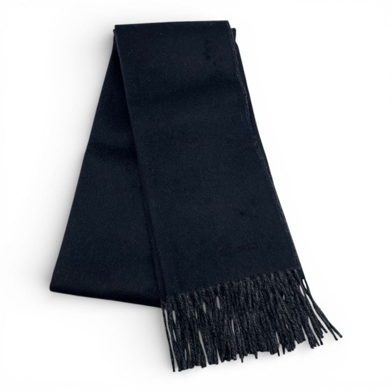 エルメス カシミヤマフラー レクトヴェルソ 40×160 黒/フランネルグレー カシミヤ100%