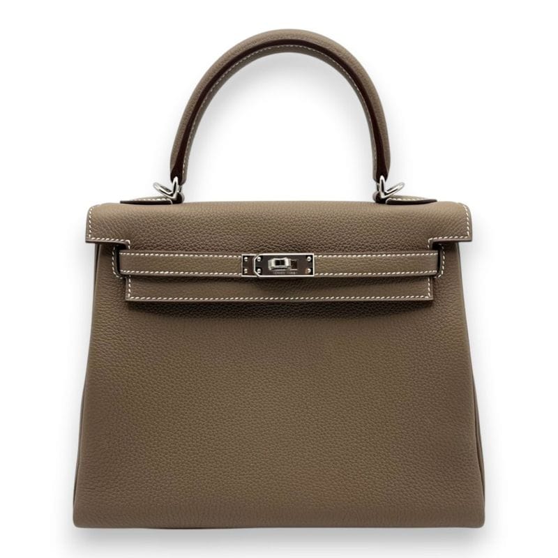 エルメス ケリー 25 エトゥープ トゴ シルバー金具 K刻印