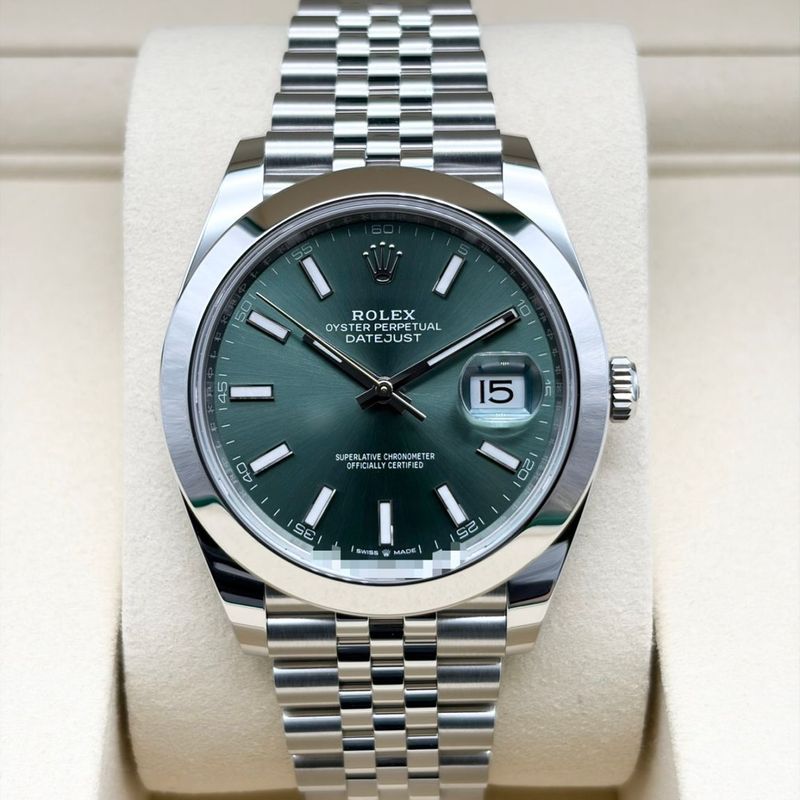 【保証書日付2026年3月】 ロレックス デイトジャスト 126300 ミントグリーン ジュビリーブレスレット 41mm