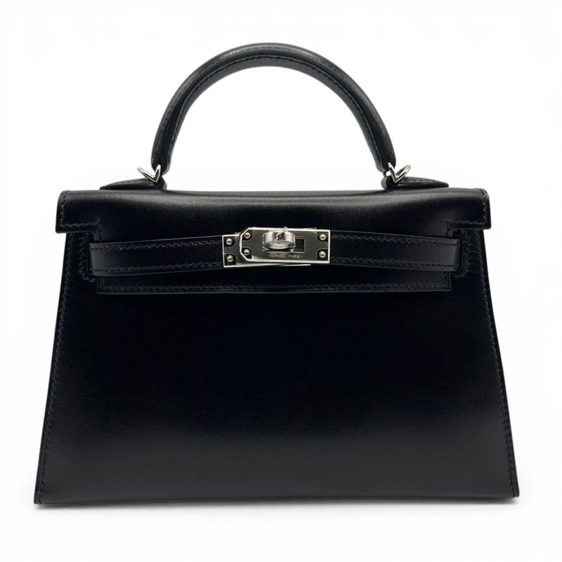 エルメス ミニケリー2 ノワール ボックスカーフ シルバー金具 K刻印