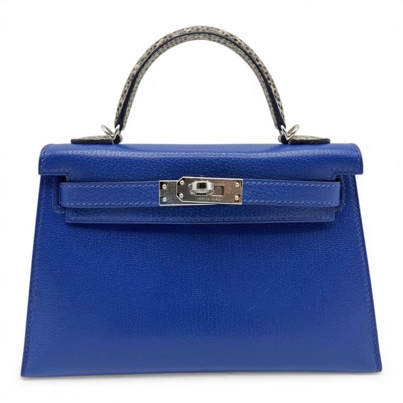エルメス ミニケリー ブルーロワイヤル/オンブレ シェーブルシャムキラー/リザード シルバー金具 K刻印