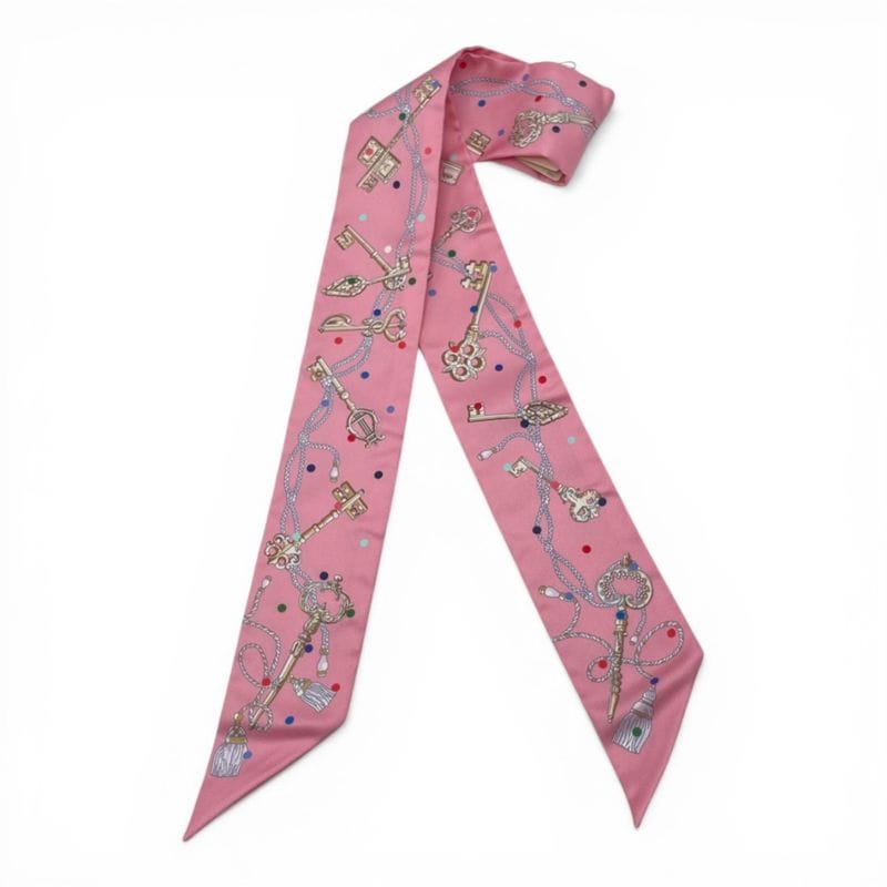 エルメス ツイリー レ・クレ・ア・ポア ピンク シルク100%