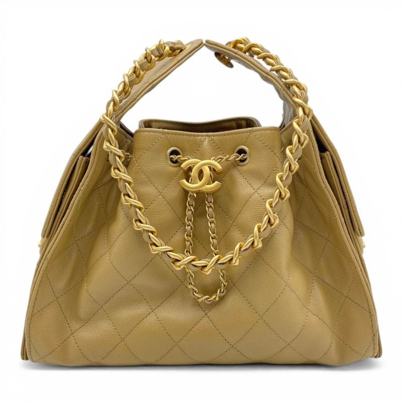 シャネル CHANEL 25 スモール ハンドバッグ ホーボーバッグ ベージュ グレインド カーフスキン ゴールド金具